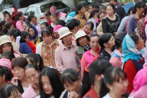 Chinese women lining up in a cervical cancer screening camp